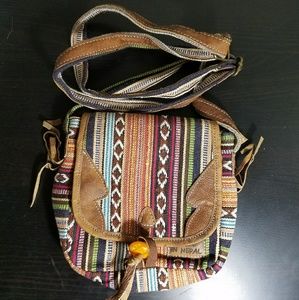 Like new handmade bohemian bag with leather trim